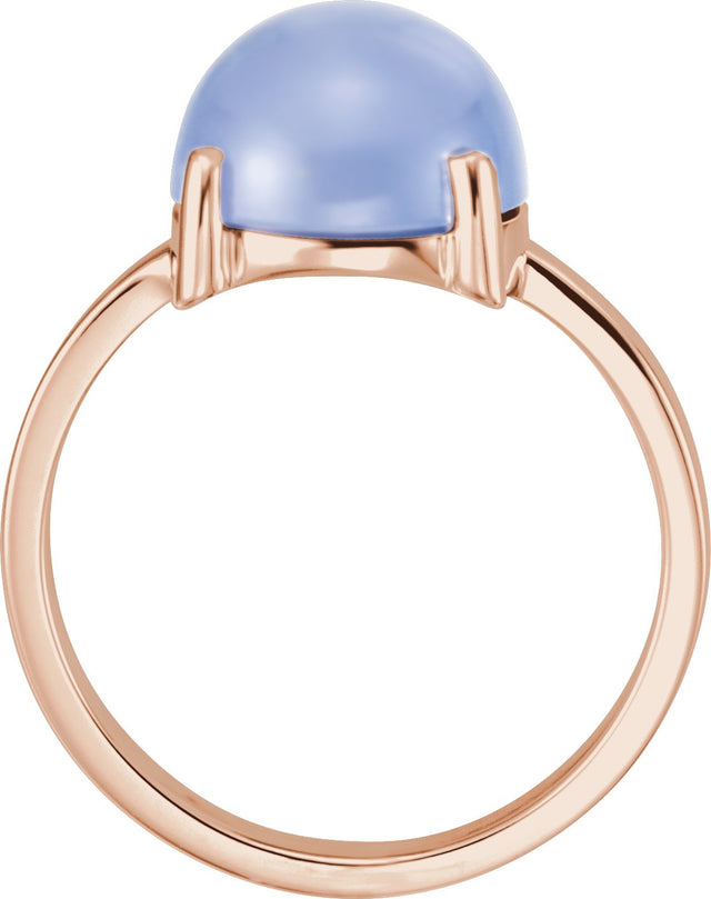 14K Gold Round Natural Blue Chalcedony Cabochon Solitaire Ring - Rose Gold - view 2