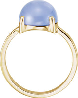 14K Gold Round Natural Blue Chalcedony Cabochon Solitaire Ring - Yellow Gold - view 2