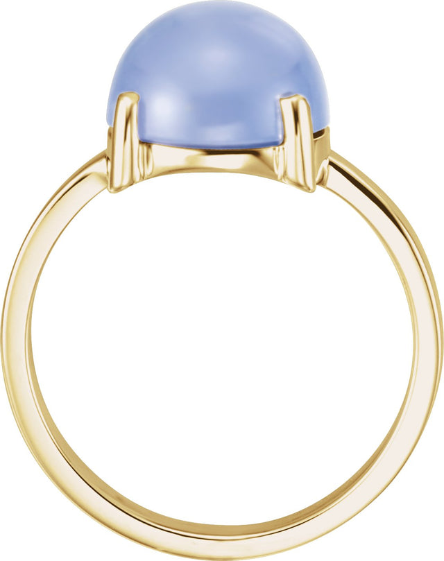 14K Gold Round Natural Blue Chalcedony Cabochon Solitaire Ring - Yellow Gold - view 2