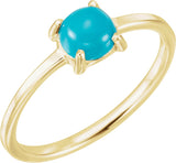 14K Gold Oval Natural Turquoise Cabochon Solitaire Ring - Yellow Gold