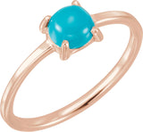 14K Gold Oval Natural Turquoise Cabochon Solitaire Ring - Rose Gold