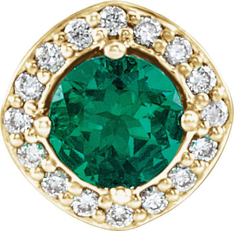 14K Gold Round Lab-Grown Emerald & Natural Diamond Halo-Style Necklace or Pendant – 0.08 CTW - Yellow Gold