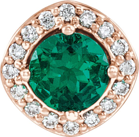 14K Gold Round Lab-Grown Emerald & Natural Diamond Halo-Style Necklace or Pendant – 0.08 CTW - Rose Gold