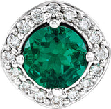 14K Gold Round Lab-Grown Emerald & Natural Diamond Halo-Style Necklace or Pendant – 0.08 CTW - White Gold