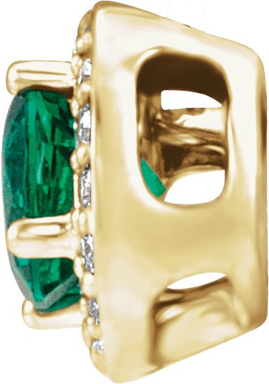 14K Gold Round Lab-Grown Emerald & Natural Diamond Halo-Style Necklace or Pendant – 0.08 CTW - Yellow Gold - view 2