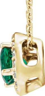 14K Gold Round Lab-Grown Emerald & Natural Diamond Halo-Style Necklace or Pendant – 0.08 CTW - Yellow Gold - view 2