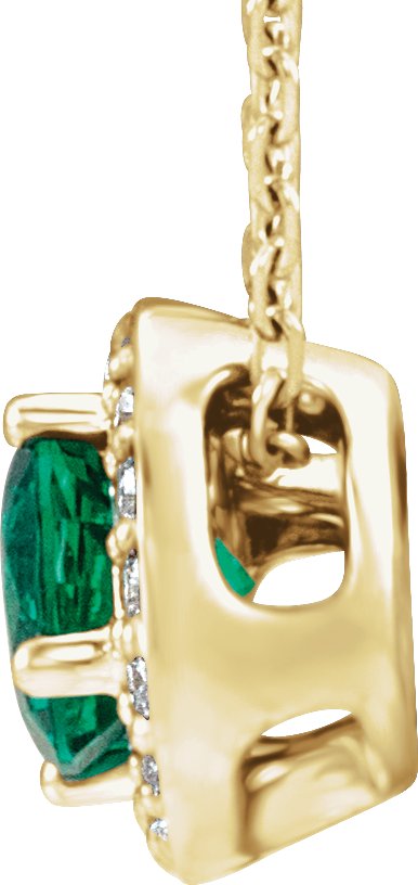 14K Gold Round Lab-Grown Emerald & Natural Diamond Halo-Style Necklace or Pendant – 0.08 CTW - Yellow Gold - view 2