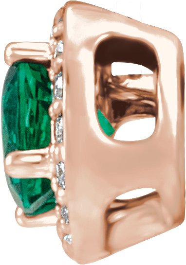 14K Gold Round Lab-Grown Emerald & Natural Diamond Halo-Style Necklace or Pendant – 0.08 CTW - Rose Gold - view 2