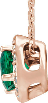 14K Gold Round Lab-Grown Emerald & Natural Diamond Halo-Style Necklace or Pendant – 0.08 CTW - Rose Gold - view 2