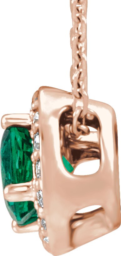14K Gold Round Lab-Grown Emerald & Natural Diamond Halo-Style Necklace or Pendant – 0.08 CTW - Rose Gold - view 2