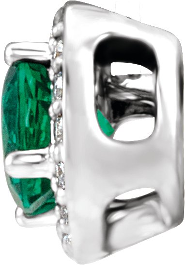 14K Gold Round Lab-Grown Emerald & Natural Diamond Halo-Style Necklace or Pendant – 0.08 CTW - White Gold - view 2