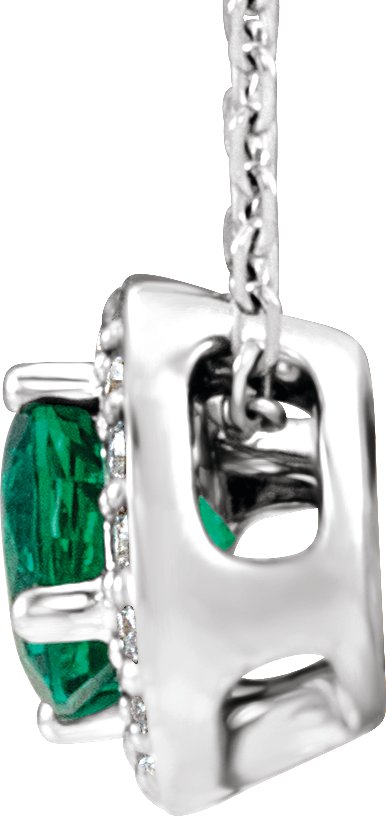 Platinum Round Lab-Grown Emerald & Natural Diamond Halo-Style Necklace or Pendant – 0.08 CTW - view 3