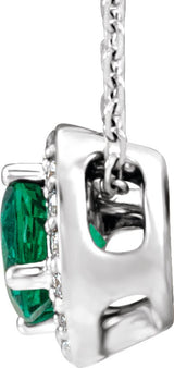 14K Gold Round Lab-Grown Emerald & Natural Diamond Halo-Style Necklace or Pendant – 0.08 CTW - Rose Gold - view 3
