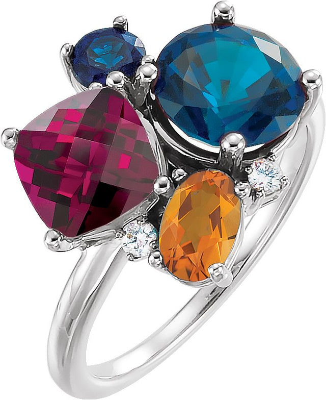 Platinum Round Natural Diamond Multi-Shape Cluster Ring