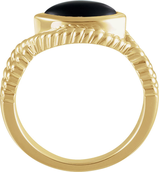 14K Gold Marquise Natural Onyx Bezel-Set Rope Ring - view 2