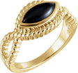 14K Gold Marquise Natural Onyx Bezel-Set Rope Ring