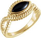 14K Gold Marquise Natural Onyx Bezel-Set Rope Ring