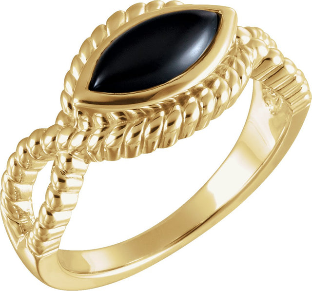 14K Gold Marquise Natural Onyx Bezel-Set Rope Ring