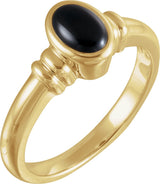 14K Gold Oval Natural Black Onyx Bezel-Set Ring