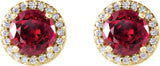 14K Gold Lab-Grown Ruby & Natural Diamond Round 4-Prong Halo-Style Earrings – 4-6mm Stones - Yellow Gold - view 2