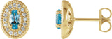 14K Gold Natural Aquamarine & Natural Diamond Oval 4-Prong Halo-Style Earrings - Yellow Gold