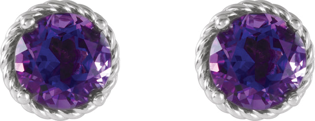 14K Gold Round Natural Amethyst Rope Earrings - White Gold - view 2