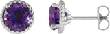 14K Gold Round Natural Amethyst Rope Earrings - White Gold