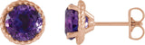 14K Gold Round Natural Amethyst Rope Earrings - Rose Gold