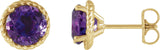 14K Gold Round Natural Amethyst Rope Earrings - Yellow Gold