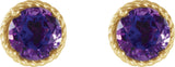 14K Gold Round Natural Amethyst Rope Earrings - Yellow Gold - view 2