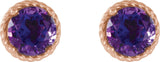 14K Gold Round Natural Amethyst Rope Earrings - Rose Gold - view 2