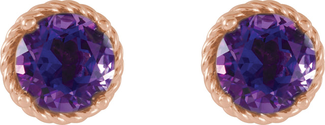 14K Gold Round Natural Amethyst Rope Earrings - Rose Gold - view 2