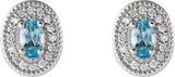 14K Gold Natural Aquamarine & Natural Diamond Oval 4-Prong Halo-Style Earrings - White Gold - view 2