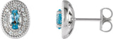 Platinum Natural Aquamarine & Natural Diamond Oval 4-Prong Halo-Style Earrings