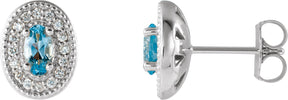 Platinum Natural Aquamarine & Natural Diamond Oval 4-Prong Halo-Style Earrings