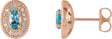 14K Gold Natural Aquamarine & Natural Diamond Oval 4-Prong Halo-Style Earrings - Rose Gold