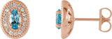 14K Gold Natural Aquamarine & Natural Diamond Oval 4-Prong Halo-Style Earrings - Rose Gold