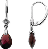 14K Gold Natural Brazilian Garnet & Natural Diamond Briolette Earrings - view 3