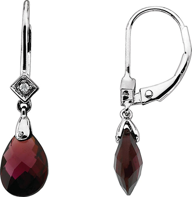 14K Gold Natural Brazilian Garnet & Natural Diamond Briolette Earrings - view 3