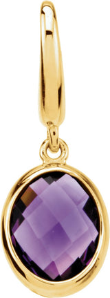 14K Gold Oval Natural Amethyst Solitaire Pendant – 9x7mm