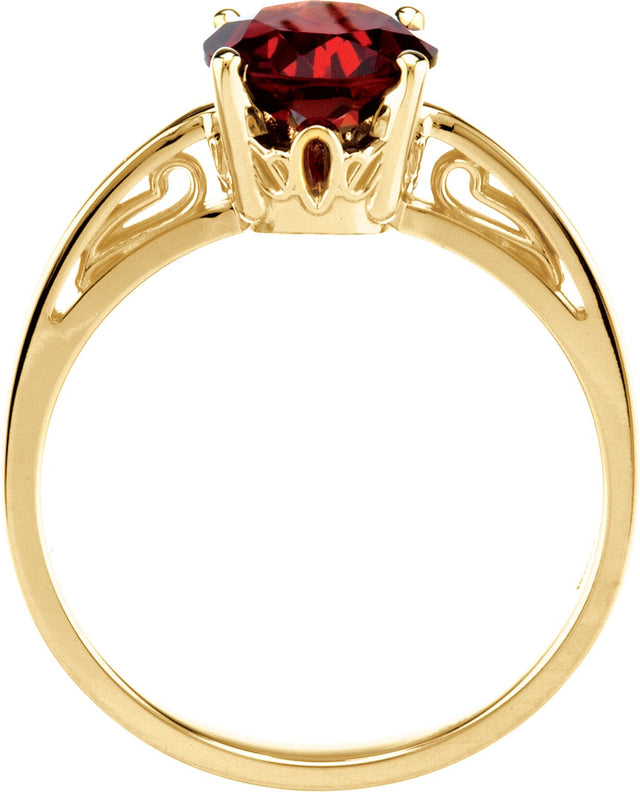 14K Gold Round Natural Mozambique Garnet Solitaire Ring – 7mm Stones - view 2