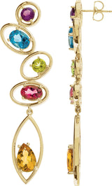 14K Gold Natural Amethyst & Natural Swiss Blue Topaz & Natural Peridot & Natural Pink Tourmaline & Natural Citrine Multi-Gemstone Earrings