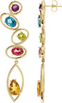 14K Gold Natural Amethyst & Natural Swiss Blue Topaz & Natural Peridot & Natural Pink Tourmaline & Natural Citrine Multi-Gemstone Earrings