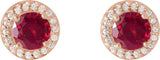 14K Gold Lab-Grown Ruby & Natural Diamond Round 4-Prong Halo-Style Earrings – 4-6mm Stones - Rose Gold - view 2