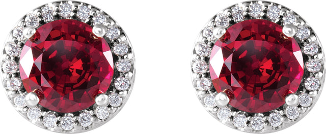 14K Gold Lab-Grown Ruby & Natural Diamond Round 4-Prong Halo-Style Earrings – 4-6mm Stones - White Gold - view 2