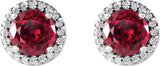 Platinum Lab-Grown Ruby & Natural Diamond Round 4-Prong Halo-Style Earrings - view 2