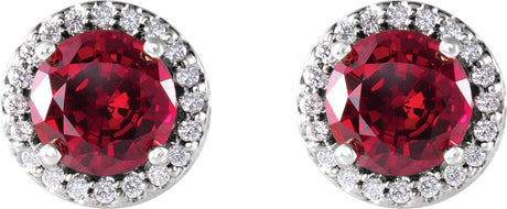 Platinum Lab-Grown Ruby & Natural Diamond Round 4-Prong Halo-Style Earrings - view 2