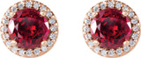 14K Gold Lab-Grown Ruby & Natural Diamond Round 4-Prong Halo-Style Earrings – 4-6mm Stones - Rose Gold - view 2
