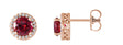 14K Gold Lab-Grown Ruby & Natural Diamond Round 4-Prong Halo-Style Earrings – 4-6mm Stones - Rose Gold