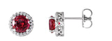 14K Gold Lab-Grown Ruby & Natural Diamond Round 4-Prong Halo-Style Earrings – 4-6mm Stones - White Gold